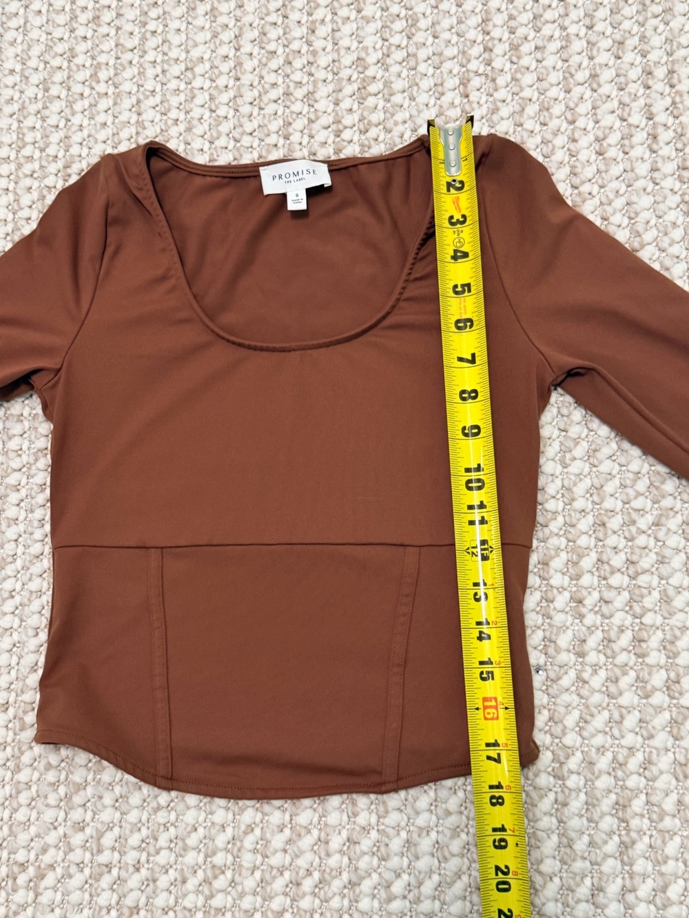 Promise the Label Lifted Fit Corset-Detail Long-Sleeve brown Top Small - Picture 8 of 12
